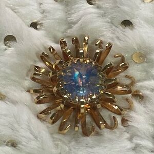 Vintage Sarah Covington Gold and Blue Floral Brooch